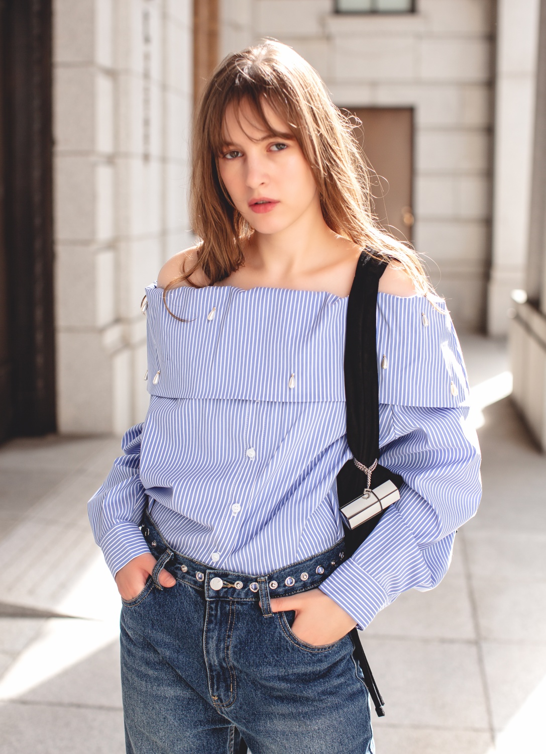 AKIKOAOKI ストライプオフショルダーブラウス AKIKOAOKI/(アキコアオキ)】bra off-shoulder 02/ストライプオフ