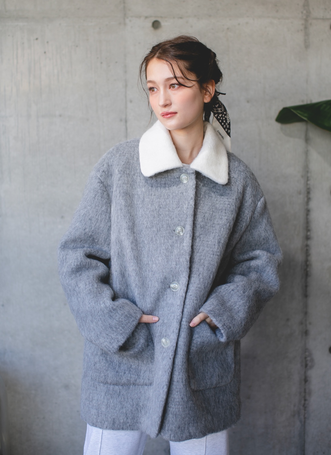 EPOCA フードモヘアコート　40size モヘア　羊毛 EPOCA フードモヘアコート 40size モヘア 羊毛