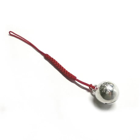 銀の鈴　守り鈴の根付 花の刻印模様 直径17mm