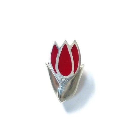 試作のためお買い得☆赤いチューリップ シルバーピンブローチ