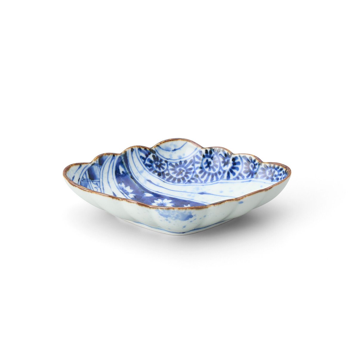 福泉窯 染付変り絵捻り紋菱型菊割向付 | 高級美術有田焼 柳屋 福泉窯 染付変り絵捻り紋菱型菊割向付 | 高級美術有田焼 柳屋