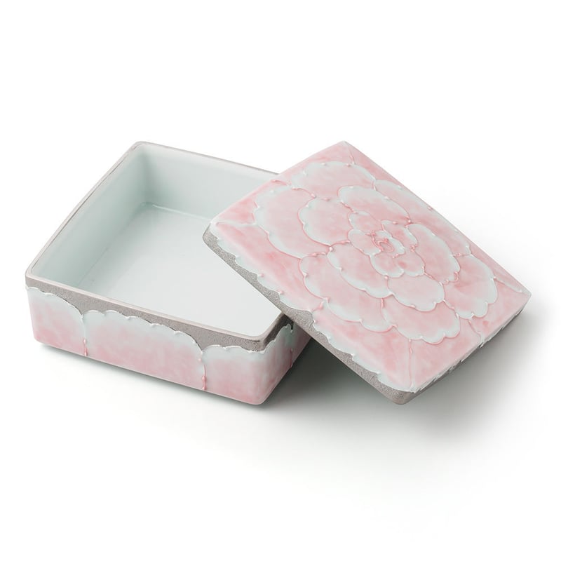 プラチナ牡丹（ピンク）角陶箱 | 高級美術有田焼 柳屋