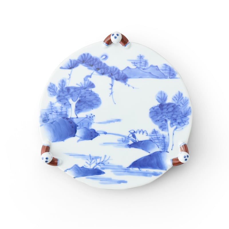 福泉窯 染付山水朱巻三閑人6寸高台皿 | 高級美術有田焼 柳屋 福泉窯 染付山水朱巻三閑人6寸高台皿 | 高級美術有田焼 柳屋