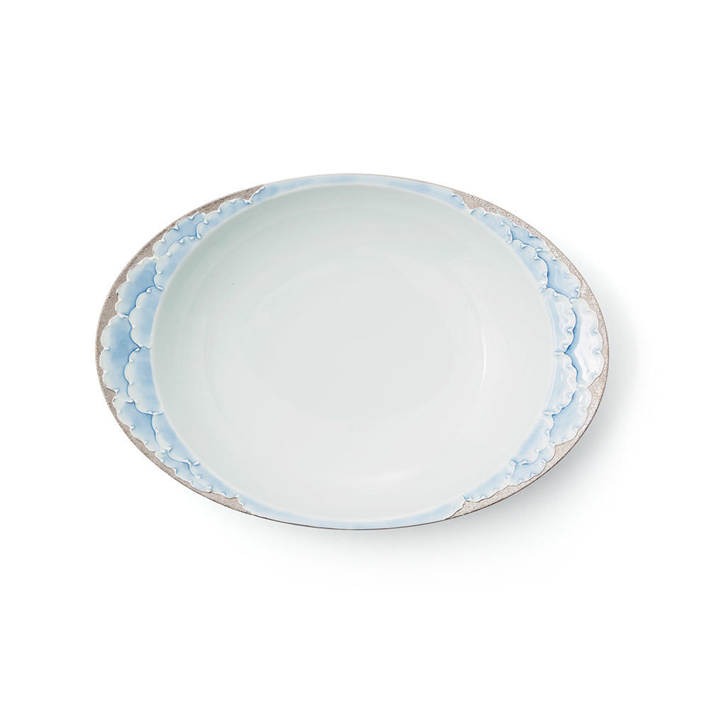 プラチナ牡丹（ブルー）−極上のカレー皿【大】− | 高級美術有田焼 柳屋