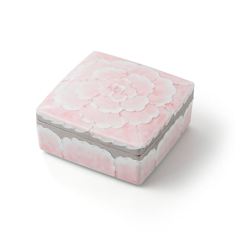プラチナ牡丹（ピンク）角陶箱 | 高級美術有田焼 柳屋