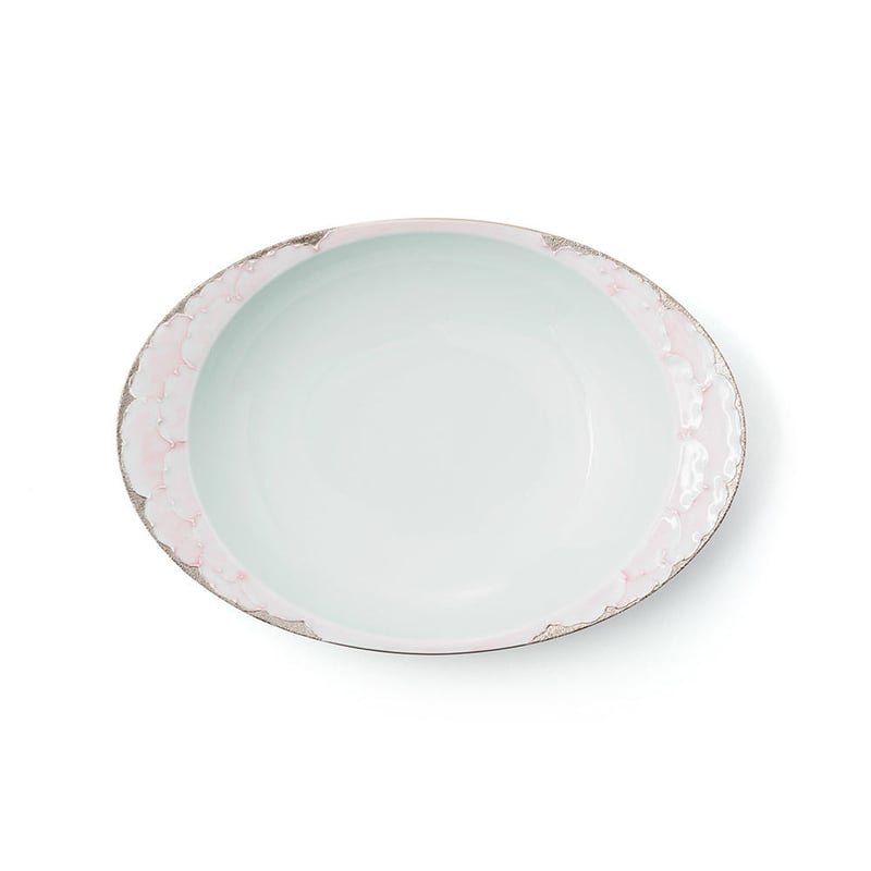 プラチナ牡丹大皿 美しい設え】 文山窯 プラチナ牡丹 盛皿 深皿 楕円皿 中