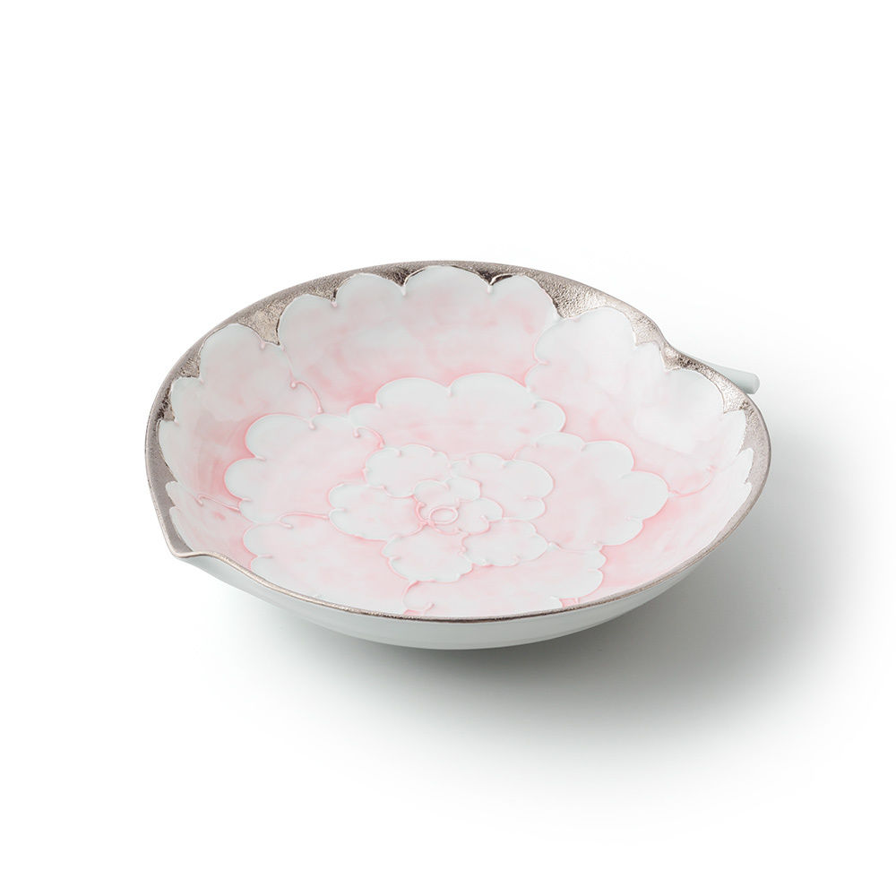 プラチナ牡丹（ピンク）りんご皿【大】 | 高級美術有田焼 柳屋