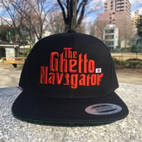 THE GHETTO NAVIGATOR snapback cap / Black × Blood Orange
