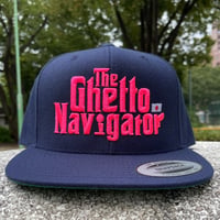THE GHETTO NAVIGATOR snapback cap / Navy × Neon Pink