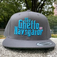 THE GHETTO NAVIGATOR snapback cap / Dark Gray × Light Blue