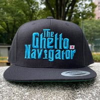 THE GHETTO NAVIGATOR snapback cap / Black × Light Blue