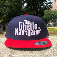 THE GHETTO NAVIGATOR snapback cap / Navy + Red  × White