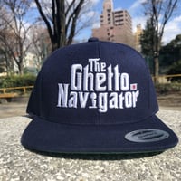 THE GHETTO NAVIGATOR snapback cap / Navy × White