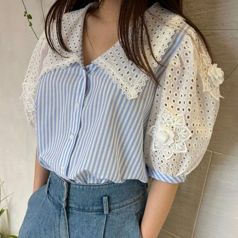 レース襟付きブラウス | begin