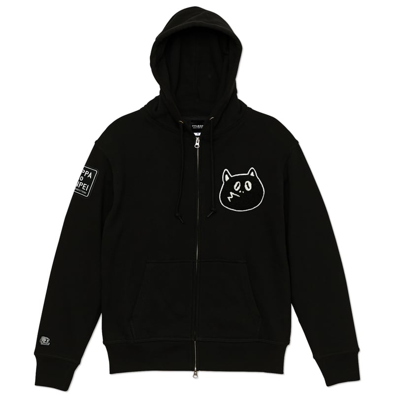 河童の三平 たぬき顔モコモコワッペン ジップパーカー Color ブラック