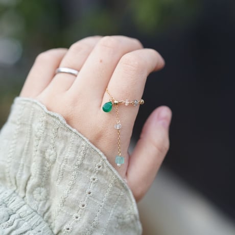 Green onyx chain ring【フリーサイズ】
