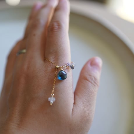London blue topaz chain ring【フリーサイズ】