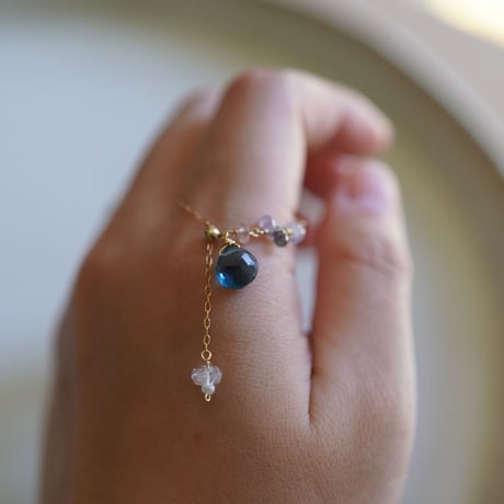 London blue topaz chain ring【フリーサイズ】