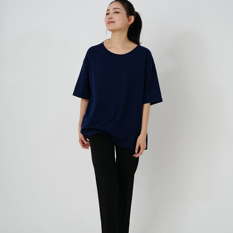 首ゆる、肩おちのゆったりリラックス大人Tシャツ_ネイビー | JUNKAPPLE