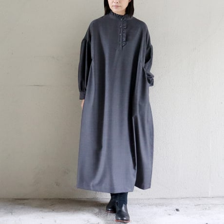 **再入荷** Linenya リネンヤ　ウールフリルワンピース　#ブラック、グレー　【送料無料】