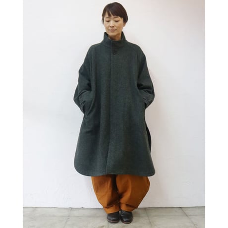 ASEEDONCLOUD アシードンクラウド　Hiraeth wool herringbone  tent gown #Blue green 【送料無料】