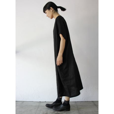 TRAVAIL MANUEL トラバイユマニュアル　フレンチリネンシェルワンピース　＃ブラック【送料無料】