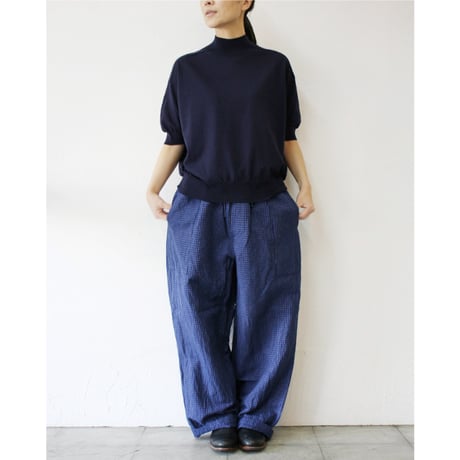 **またまたまた再入荷** LinenYa リネンヤ as it is.  コットンモックネック5分袖ニット　#ネイビー、ブラック、ホワイト