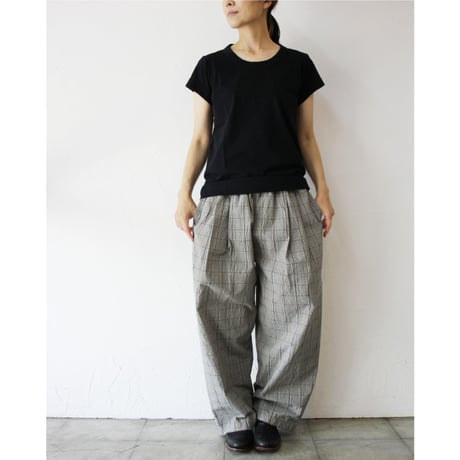 **またまたまた再入荷** TRAVAIL MANUEL トラバイユマニュアル　綿麻チェックバームパンツ #グレー　【送料無料】