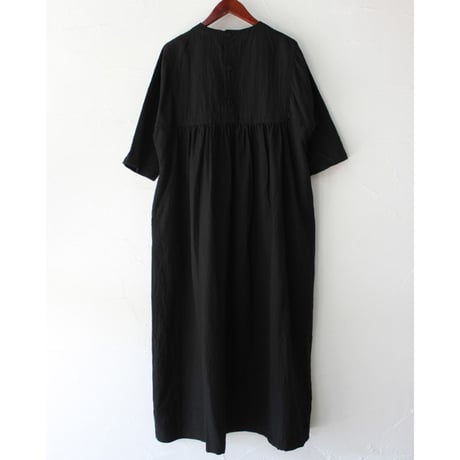 homspun ホームスパン　C/Lウェザーヨーク切替七分袖ワンピース　#ネイビー、ブラック