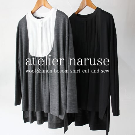 atelier naruse アトリエナルセ　wool＆linen bosom shirt cut and sew ウール＆リネンブザムシャツカットソー #グレイ、ブラック