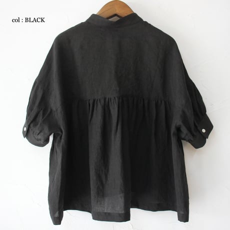 **またまたまた再入荷**LinenYa リネンヤ　リネン半袖スタンドカラーブラウス　#アイボリー、ライトグレー、ブラック