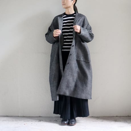 MAGALI マガリ　ウールリネン・ヘリンボンコート　#ブラック　【送料無料】