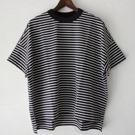 TRAVAIL MANUEL トラバイユマニュアル　ミディ天竺ボーダースリットTシャツ　#サックス、ネイビー