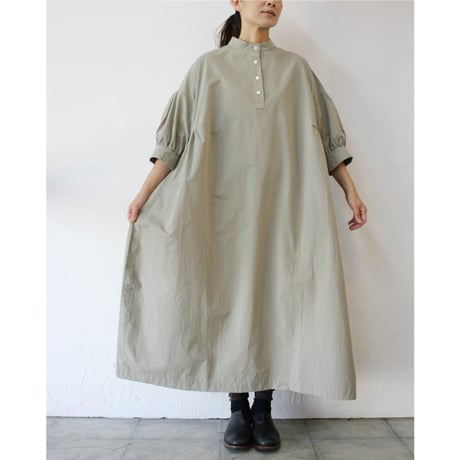 **再入荷** LinenYa リネンヤ　コットンスタンドカラーワンピース　#グレージュ