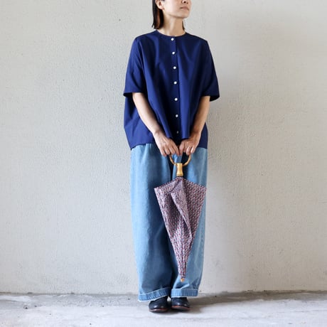 **再入荷** LinenYa リネンヤ　コットンバックギャザーブラウス　#ネイビー、シャンブレー、ホワイト