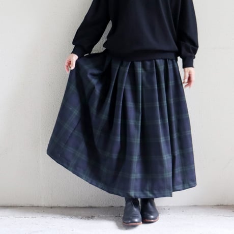 **再入荷** TRAVAIL MANUEL トラバイユマニュアル　ウールトロチェックタックフレアスカート　#ブラックウォッチ