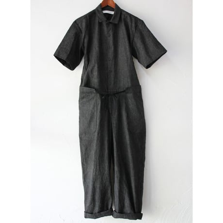 **再入荷** ASEEDONCLOUD　アシードンクラウド　Ash dyeing linen sakurashi jumpsuit  #ブラック　【送料無料】