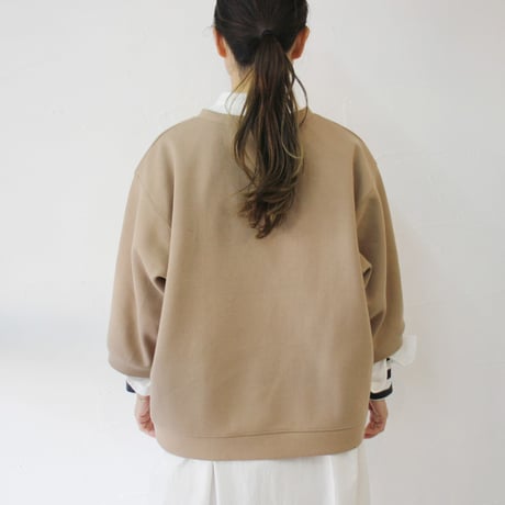ARTE POVERA アルテポーヴェラ　刺し子風コットン天竺8分袖トレーナー　#スミクロ、ベージュ