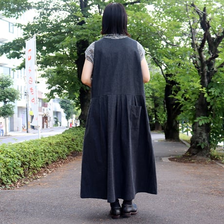 **再入荷** LinenYa リネンヤ　コットンタックジャンパースカート　#ブラック 【送料無料】