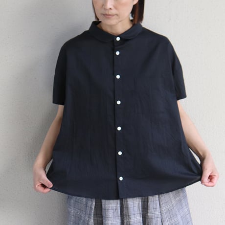 LinenYa リネンヤ　コットン丸襟ブラウス　#ブラック、ホワイト