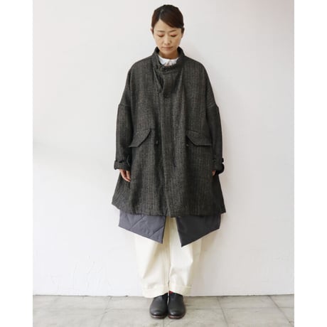 **sizeMのみ再入荷** FUNSET OF ART ファンセットオブアート　リネンウールヘリンボンミリタリーTAISHOUコート　#ブラック、ベージュ　【送料無料】
