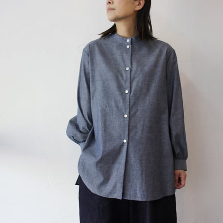 Linenya リネンヤ　インディゴシャンブレースリットセミロングシャツ　#インディゴ