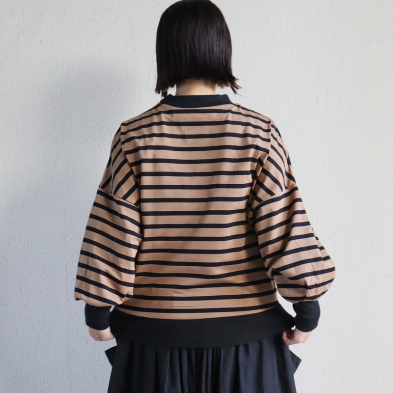 MAGALI マガリ ハイゲージコットンバスクボーダーカットソー #モカ