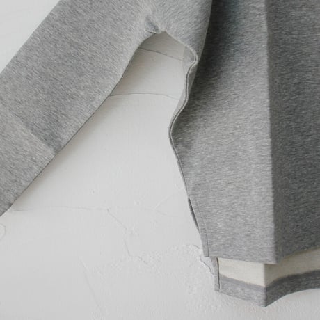 Linenya リネンヤ　ロッカク長袖Tシャツ　#ガーゼボーダー、ミニ裏毛グレー