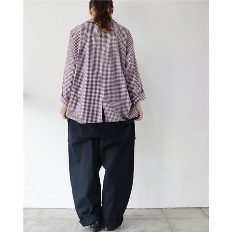 homspun ホームスパン　80/1ギンガムフラットカラープルオーバーブラウス　#グレープ、ブラック、マスタード