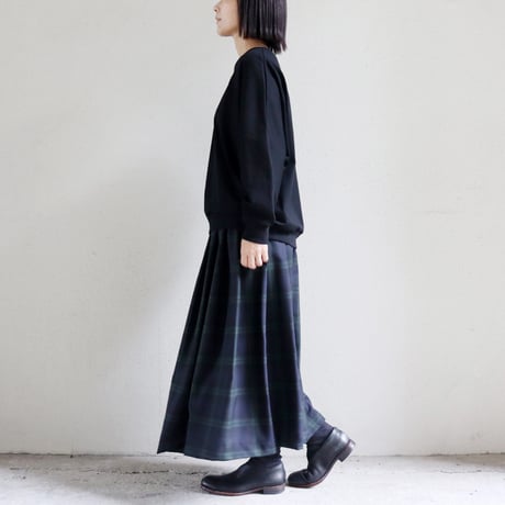 **再入荷** TRAVAIL MANUEL トラバイユマニュアル　ウールトロチェックタックフレアスカート　#ブラックウォッチ