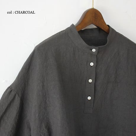 **またまたまた再入荷** LinenYa リネンヤ　リネンスタンドカラーブラウス　#ブラック、ベージュ、ネイビー、チャコール、ホワイト、グレー