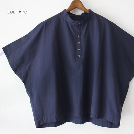 **またまたまた再入荷**Linenya リネンヤ　コットンヘンリーネックブラウス　#アイボリー、ベージュ、ネイビー、ブラック　【送料無料】