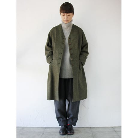 atelier naruse アトリエナルセ　MOON ENGLAND tweed cocoon coat  ツィードコクーンコート  #カーキグリーン　【送料無料】