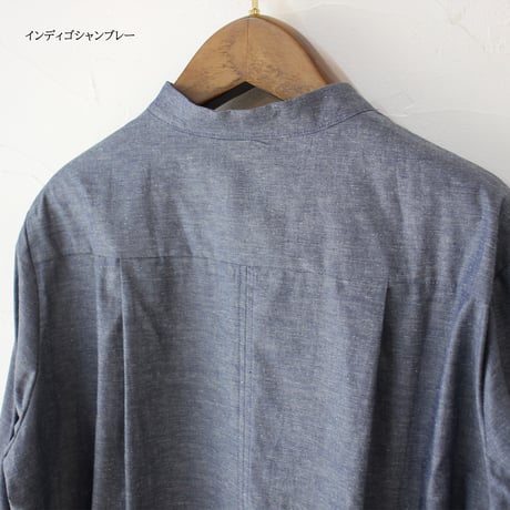 Linenya リネンヤ　インディゴシャンブレースリットセミロングシャツ　#インディゴ